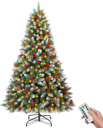 Brazi de Craciun - Brad artificial verde impodobit cu instalatie 300 LED-uri și 52 Conuri, 180 cm