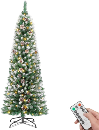 Brazi de Craciun - Brad artificial verde impodobit cu instalatie 160 LED-uri si 25 conuri de pin, 150 cm
