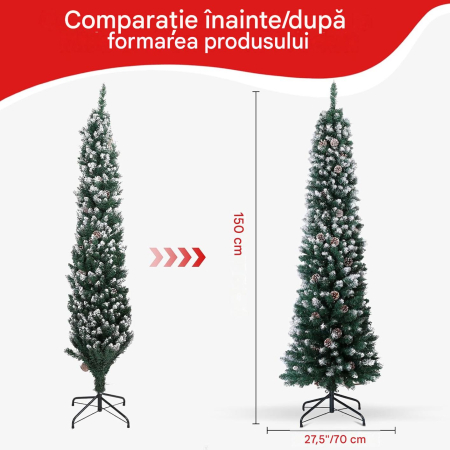 Brad artificial verde impodobit cu instalatie 160 LED-uri si 25 conuri de pin, 150 cm [4]