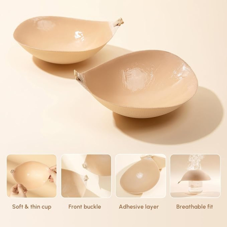 Sutien invizibil adeziv fără bretele și fără spate, bej cupe H [3]