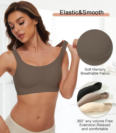 Bustiera sport fara cusaturi, sutien elastic pentru compresie corporala, maro XL [3]