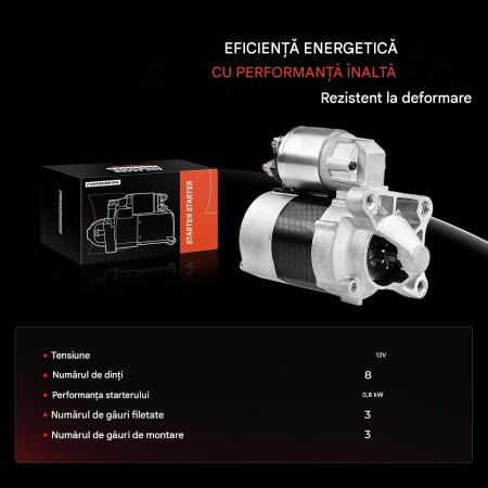Electromotor Dacia Renault Nissan, 12V, 0,85 kW, 8 Dinți, 3 Găuri Montaj [3]