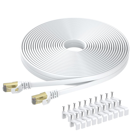 Cabluri electrice si conductori - Cablu de Rețea LAN Gigabit RJ45 de mare viteză Cat 8 40 de metri, 40 Gbps 2000 Mhz Compatibil cu Router, Modem, PC, Laptop, Imprimantă