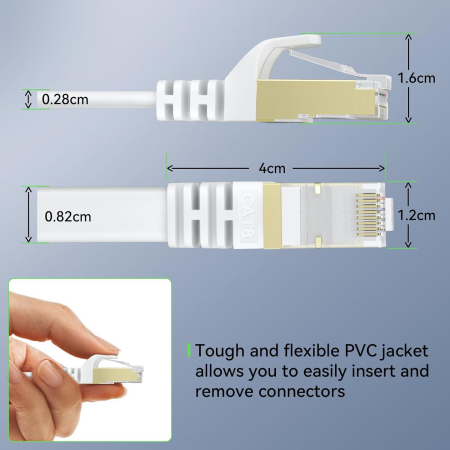 Cablu de Rețea LAN Gigabit RJ45 de mare viteză Cat 8 40 de metri, 40 Gbps 2000 Mhz Compatibil cu Router, Modem, PC, Laptop, Imprimantă [4]