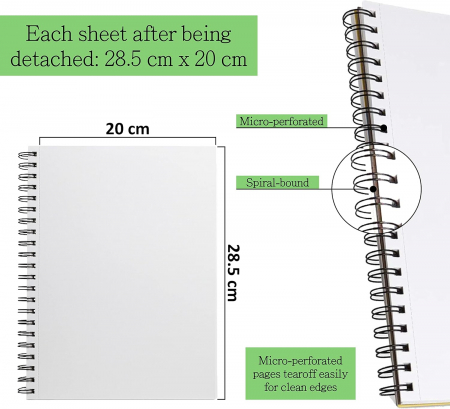 Caiet pentru schite si desen Professional, A4, cu spira, 30 coli, 250 gsm, hartie alba din bumbac [2]