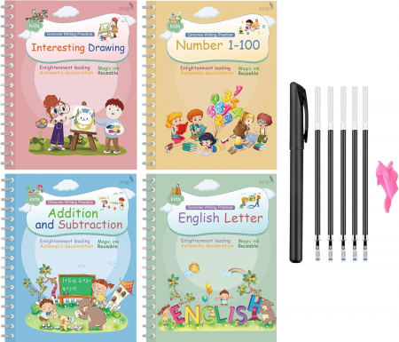 jucarii interactive - Caiete reutilizabile pentru copii cu pixuri cu cerneală magică set 4 bucati Franceza