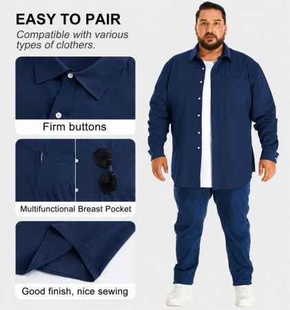 Cămașă Bărbați Big Size, 100% Bumbac, Buzunar la Piept, Croi Lejer, 2XL [3]