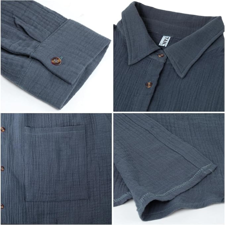 Cămașă albastra Damă cu Mâneci Lungi și Nasturi, Croi Lejer, Casual Elegant, L [3]