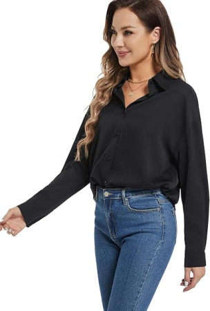 Cămașă neagra damă cu mânecă lungă, guler cu decolteu în V, închidere cu nasturi, 95% bumbac, 2XL [2]