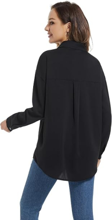 Cămașă neagra damă cu mânecă lungă, guler cu decolteu în V, închidere cu nasturi, 95% bumbac, L [3]
