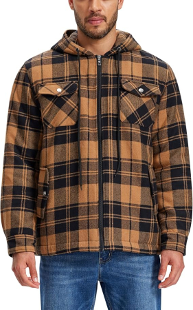 Cămașă tip jacheta Bărbați MoFiz, Flanel Căptușit, Glugă, Carouri, 5 Buzunare, 3XL [1]