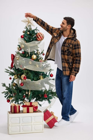 Cămașă tip jacheta Bărbați MoFiz, Flanel Căptușit, Glugă, Carouri, 5 Buzunare, 3XL [6]