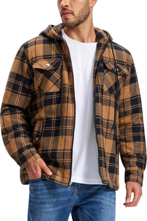 Camasi barbati - Cămașă tip jacheta Bărbați MoFiz, Flanel Căptușit, Glugă, Carouri, 5 Buzunare, 3XL