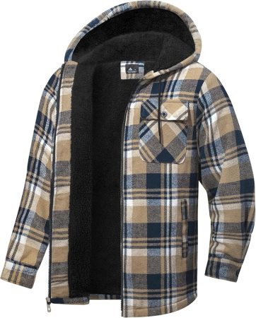 Camasi barbati - Geacă Bărbați SwissWell din Flanel în Carouri, Căptușeală Pluș, Fermoar, 4 Buzunare, XL