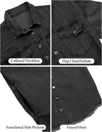 Camasa neagra din denim, larga, cu maneca lunga pentru femei L [4]