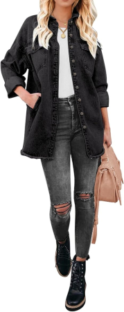 Camasa neagra din denim, larga, cu maneca lunga pentru femei L [3]