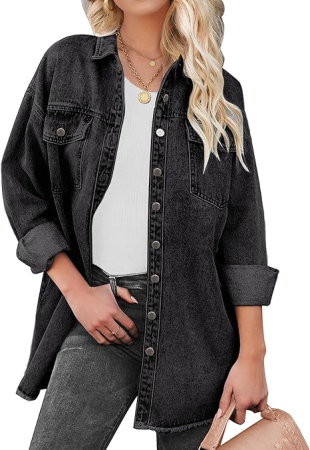 Camasa neagra din denim, larga, cu maneca lunga pentru femei L [6]