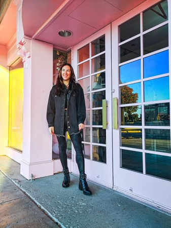 Camasa neagra din denim, larga, cu maneca lunga pentru femei L [5]