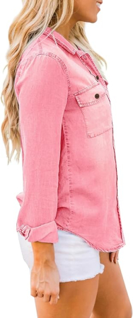 Camasa Roz din denim, larga, cu maneca lunga pentru femei XL [1]