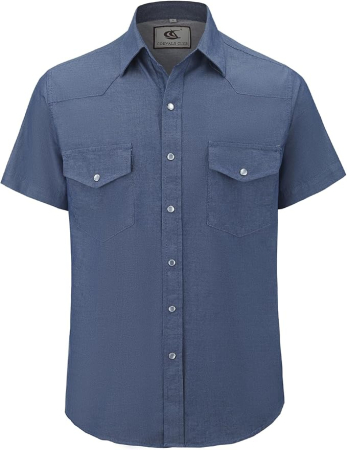 Camasi barbati - Camasa Albastru inchis din denim, lejera, cu maneca scurta pentru barbati L