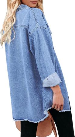 Camasa albastru deschis din denim, larga, cu maneca lunga pentru femei XL [1]