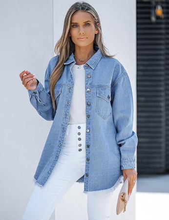 Camasa albastru deschis din denim, larga, cu maneca lunga pentru femei XL [6]