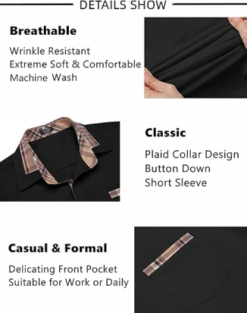 Cămașă bărbați cu mânecă scurtă, croială regulată, cu nasturi, negru S [4]