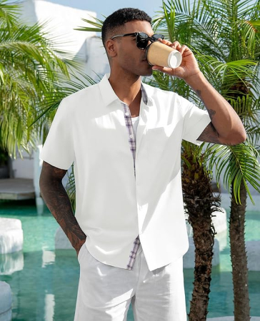 Cămașă bărbați cu mânecă scurtă, croială regulată, cu nasturi, alb S [4]