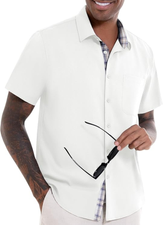 Camasi barbati - Cămașă bărbați cu mânecă scurtă, croială regulată, cu nasturi, alb S
