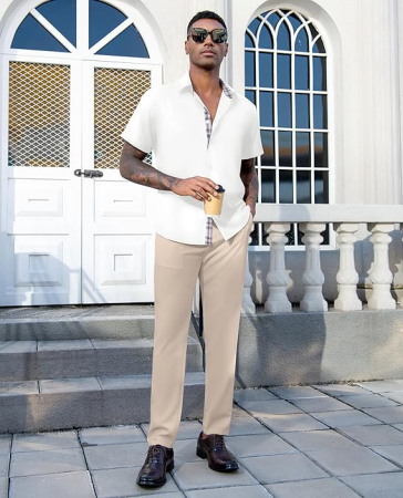 Cămașă bărbați cu mânecă scurtă, croială regulată, cu nasturi, alb S [6]