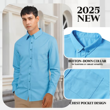 Cămașă bărbați cu mânecă lunga, croială regulată, cu nasturi, albastru XL [1]