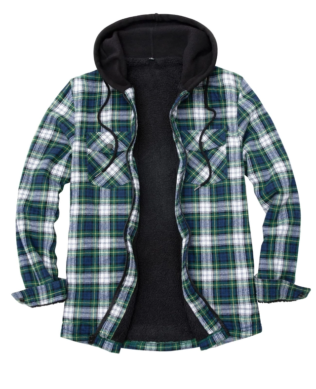 IMBRACAMINTE - Camasa captusita, tip jacheta, in carouri, cu fermoar si buzunare cu capse, Albastru/verde M