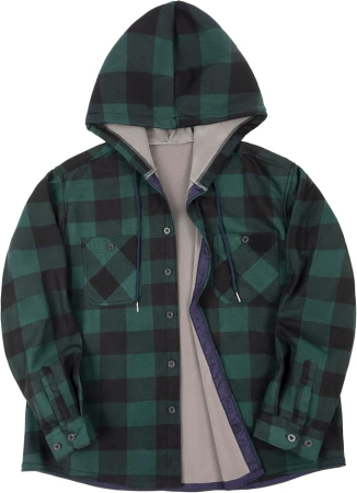 CAMASI - Camasa verde captusita, tip jacheta, in carouri, cu fermoar si buzunare cu capse, 2XL