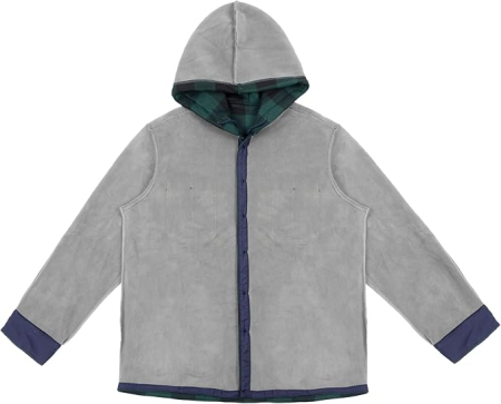 Camasa maro captusita, tip jacheta, in carouri, cu fermoar si buzunare cu capse, 2XL [6]