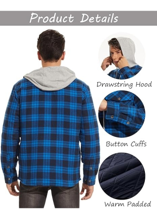 Camasa captusita, tip jacheta, in carouri, cu fermoar si buzunare cu capse, Albastru XL [2]