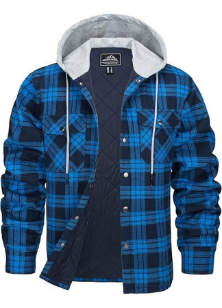 GECI BARBATI - Camasa captusita, tip jacheta, in carouri, cu fermoar si buzunare cu capse, Albastru XL