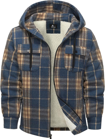 GECI BARBATI - Camasa captusita, tip jacheta, in carouri, cu fermoar si buzunare cu capse, Albastru/galben 2XL