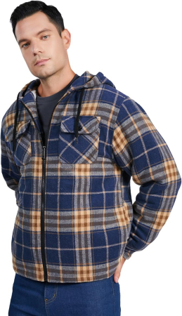 Camasa captusita, tip jacheta, in carouri, cu fermoar si buzunare cu capse, Albastru/galben 2XL [3]