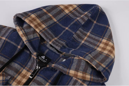 Camasa captusita, tip jacheta, in carouri, cu fermoar si buzunare cu capse, Albastru/galben 2XL [4]