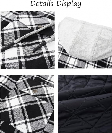 Camasa captusita, tip jacheta, in carouri, cu fermoar si buzunare cu capse, Negru-alb 2XL [4]