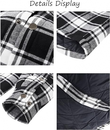 Camasa captusita, tip jacheta, in carouri, cu fermoar si buzunare cu capse, Negru-alb XL [5]