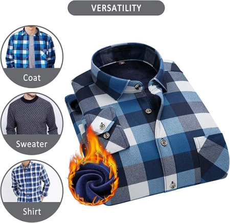 Camasa captusita, tip jacheta, in carouri, cu fermoar si buzunare cu capse, Albastru/Alb M [2]