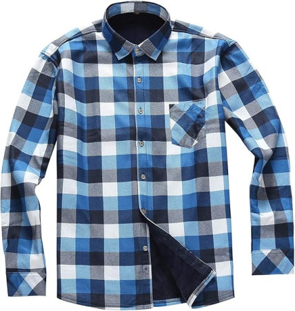 CAMASI - Camasa captusita, tip jacheta, in carouri, cu fermoar si buzunare cu capse, Albastru/Alb M