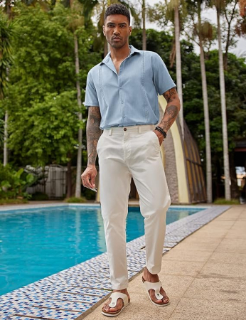 Cămașă bărbați cu mânecă scurtă, croială regulată, cu nasturi, albastru S [2]