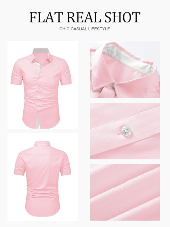 Cămașă casual cu mânecă scurta pentru bărbați marimea XL Roz [4]
