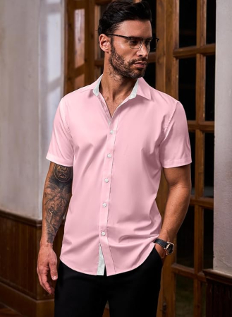 Cămașă casual cu mânecă scurta pentru bărbați marimea XL Roz [3]