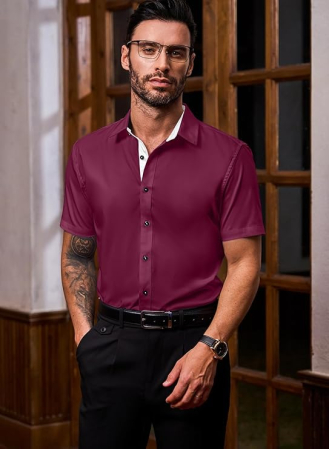 Cămașă casual cu mânecă scurta pentru bărbați marimea M rosu [2]