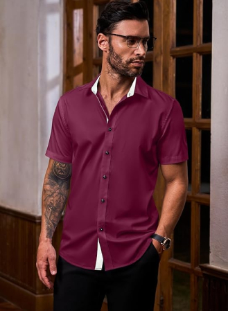 Cămașă casual cu mânecă scurta pentru bărbați marimea M rosu [3]