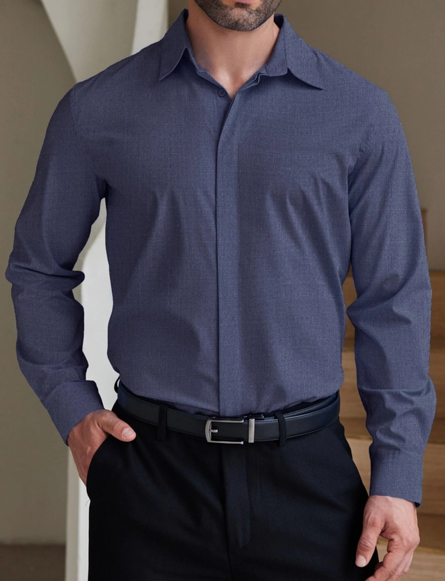 Cămașă casual cu mânecă lunga pentru bărbați, nasturi ascunsi, S [1]