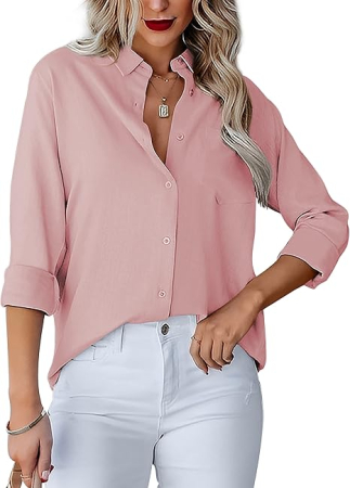 CAMASI - Cămașă roz de vara pentru femei, subtire, lejera, 2XL